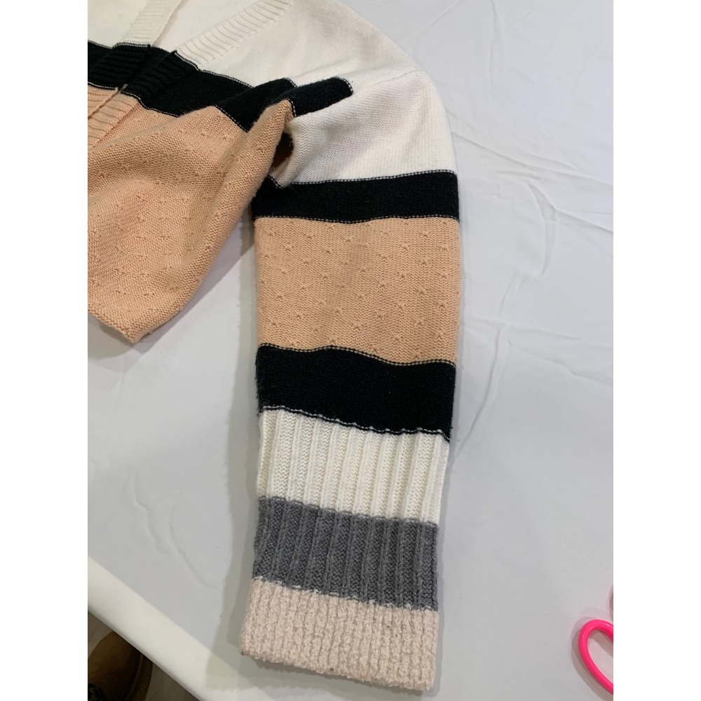 Colorblock‎ Cropped Cardigan White Black Peach Pointelle Knit Open soft girl - Picture 5 of 7